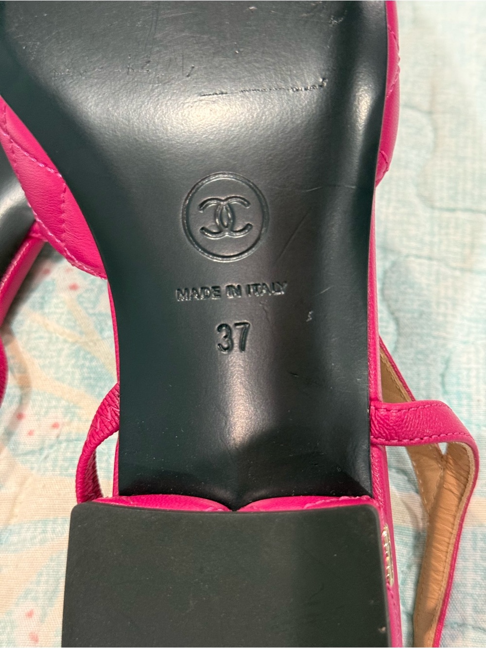 New CHANEL Fuchsia and Black Quilted Slingback Lambskin Flats 37/7 - Picture 15 of 16